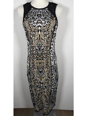 Vintage 90s Cache black gold metallic leopard bodycon mobwife sexy dress M
